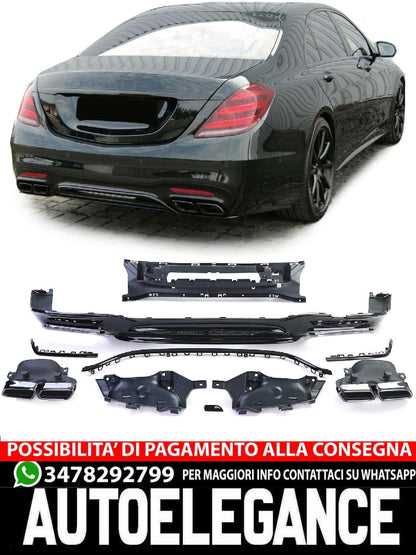 Diffusore posteriore sportivo con doppi terminali di scarico nero compatibile per Mercedes Classe S W222 17-20