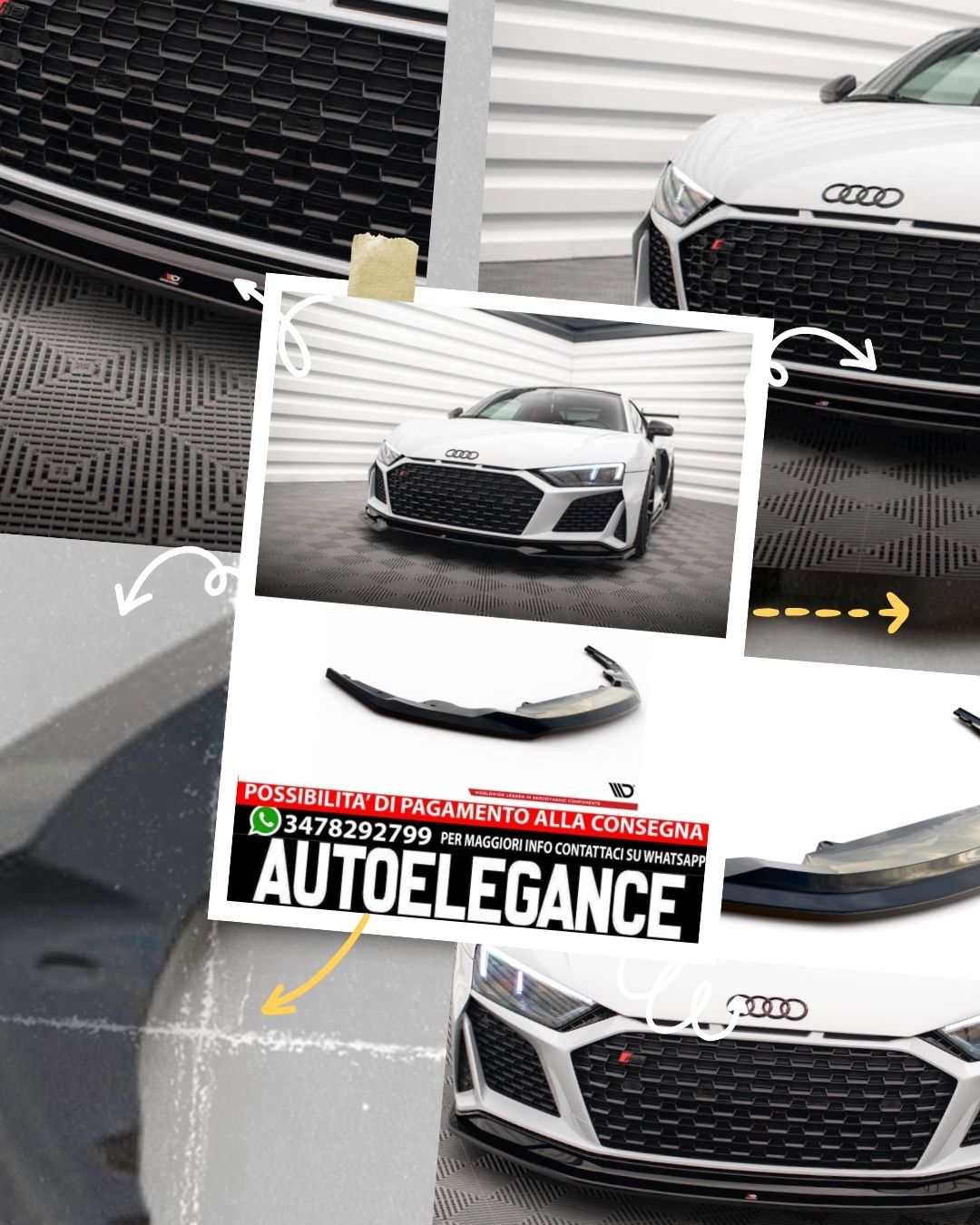 SPLITTER ANTERIORE COMPATIBILE PER V.2 AUDI R8 MK2 FACELIFT  (2018-2023)