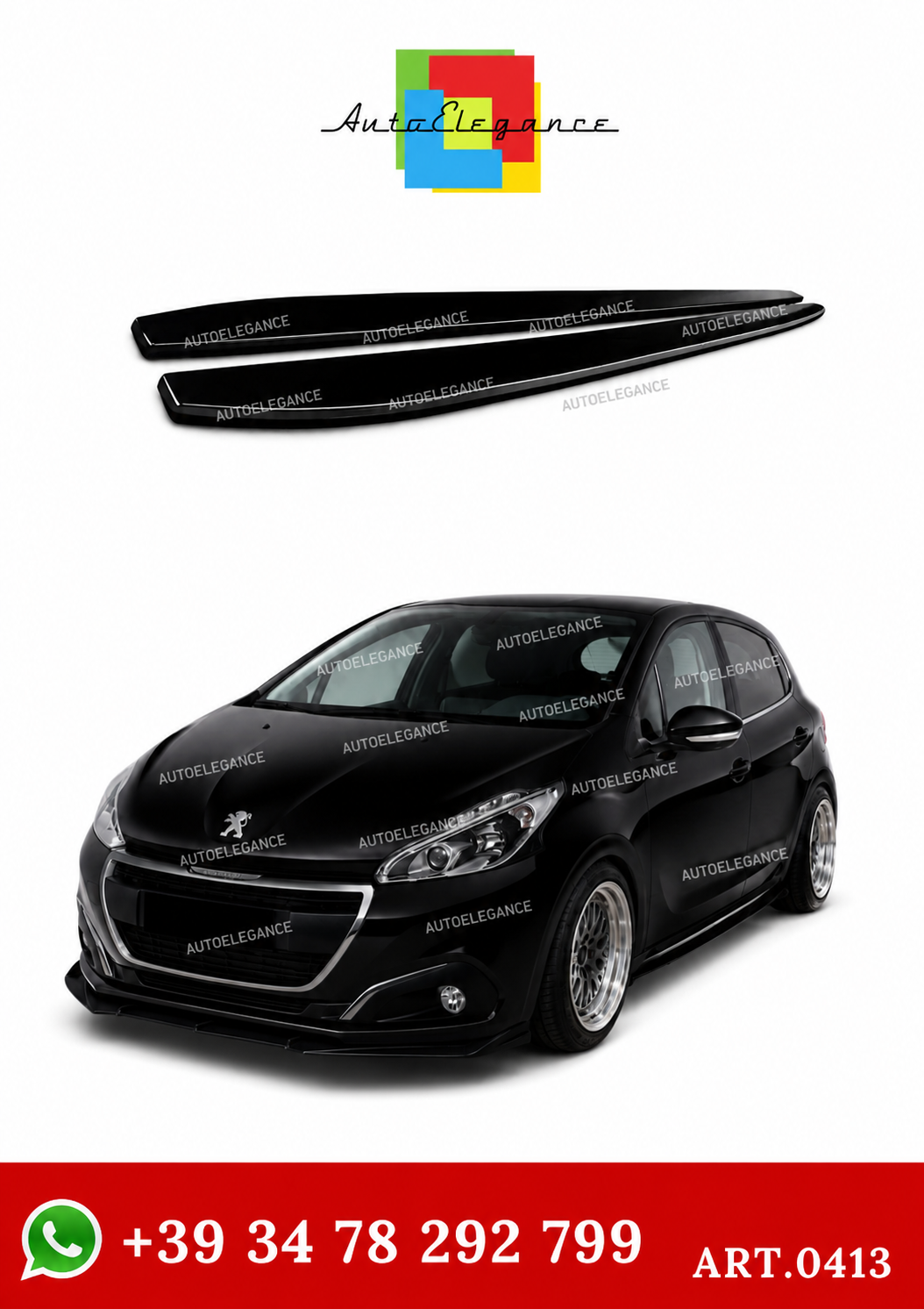 💫ART. 0413 Sotto Minigonne Nero Lucido per Peugeot 208 (180 CM COMPATIBILI)💫