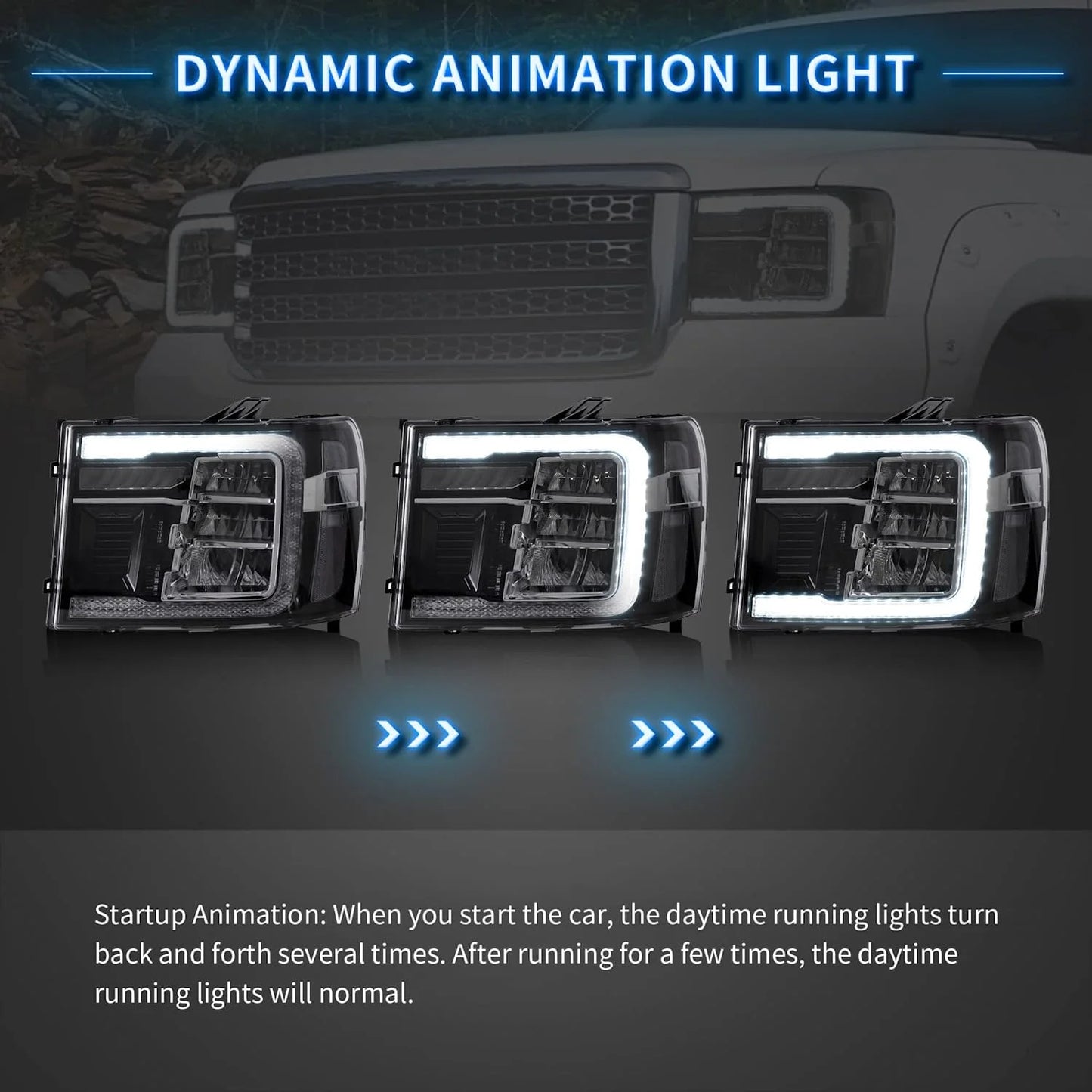 LED Headlights for GMC Sierra 1500 2500HD 3500HD 2007-2013 with Dynamic DRL 