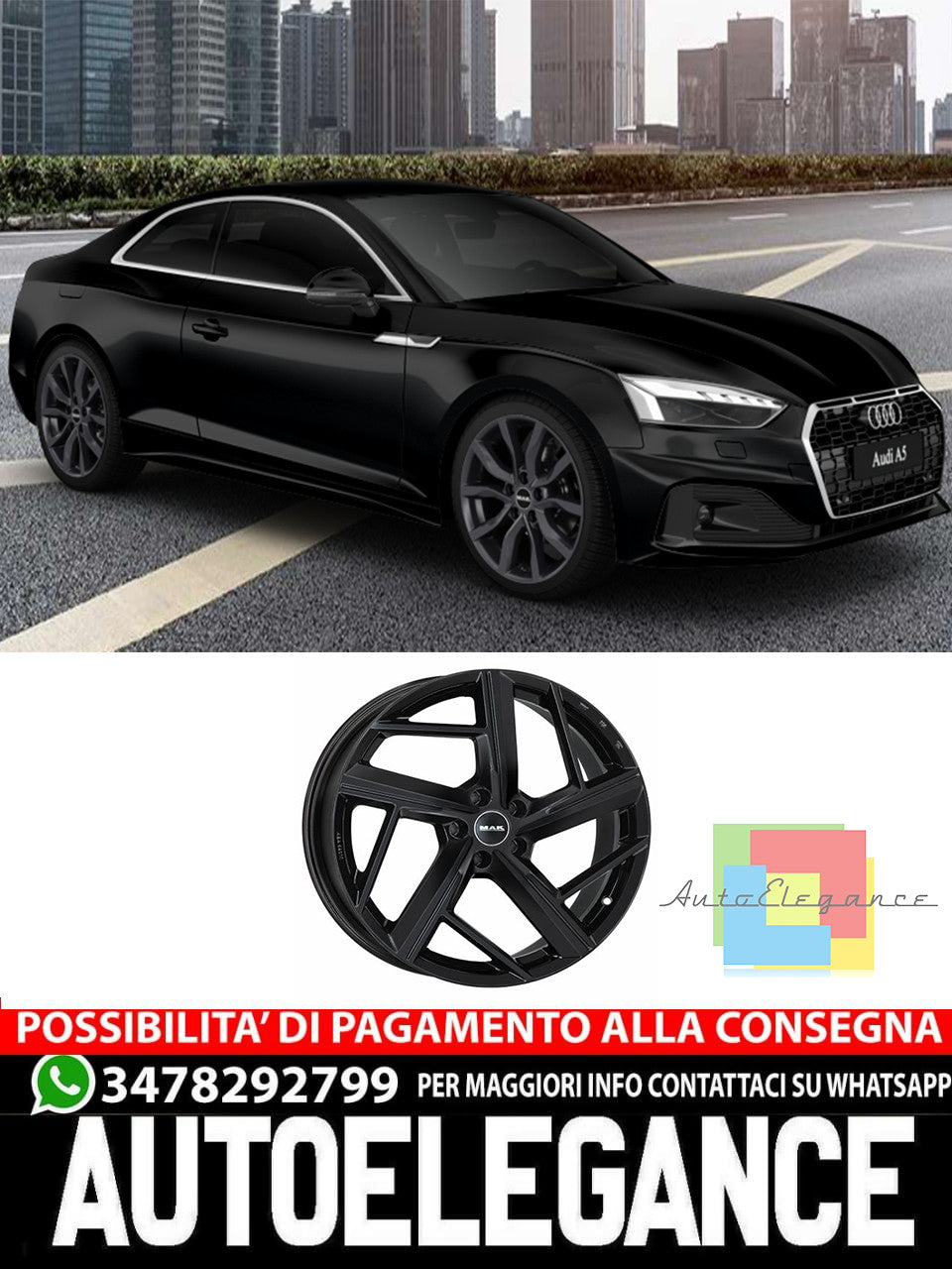 CERCHI CERCHIO IN LEGA 19" 20" Adatto per AUDI A5 MAK QVATTRO NERO