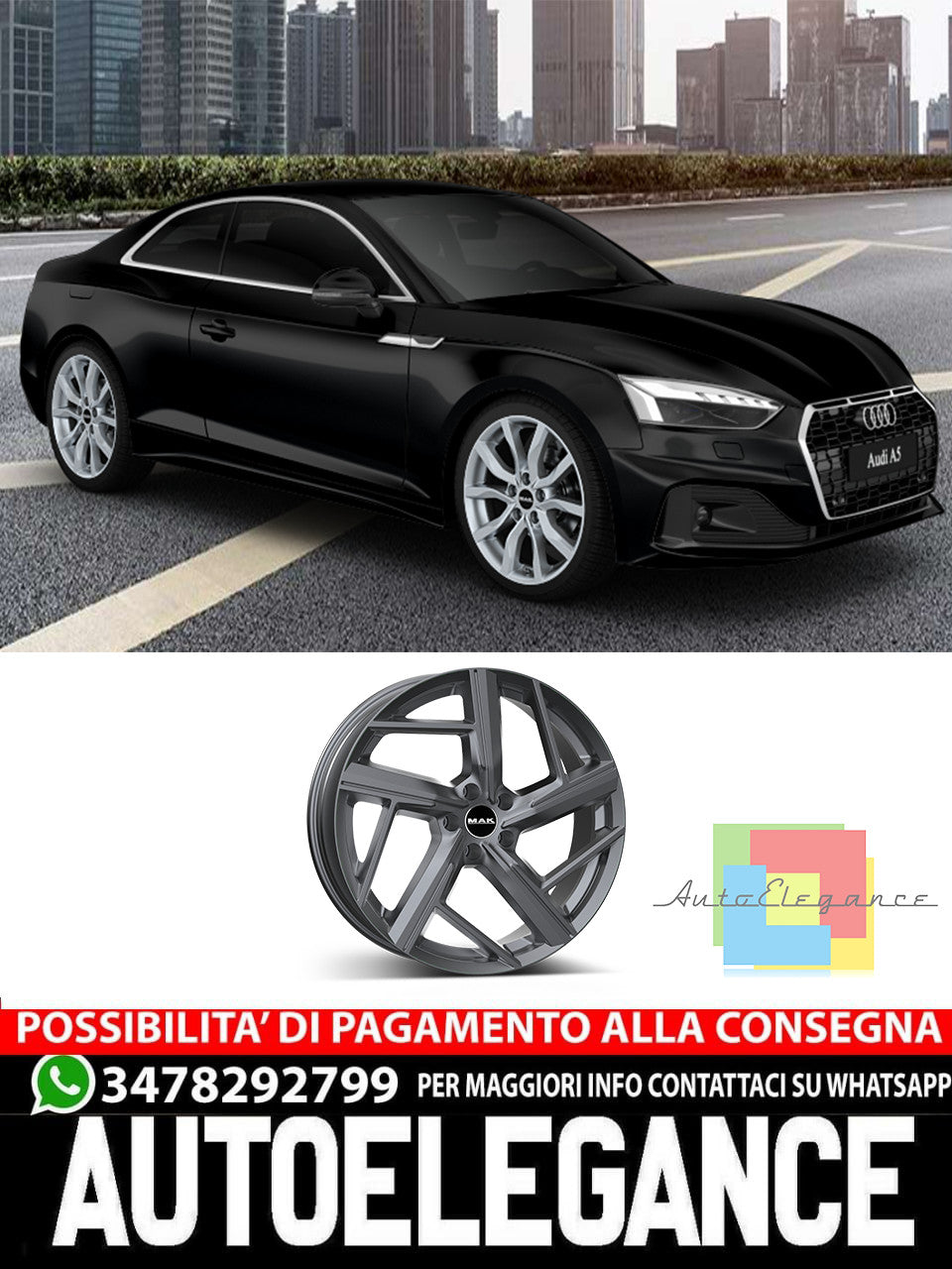 CERCHI CERCHIO IN LEGA 19" 20" Adatto per AUDI A5 MAK QVATTRO NERO