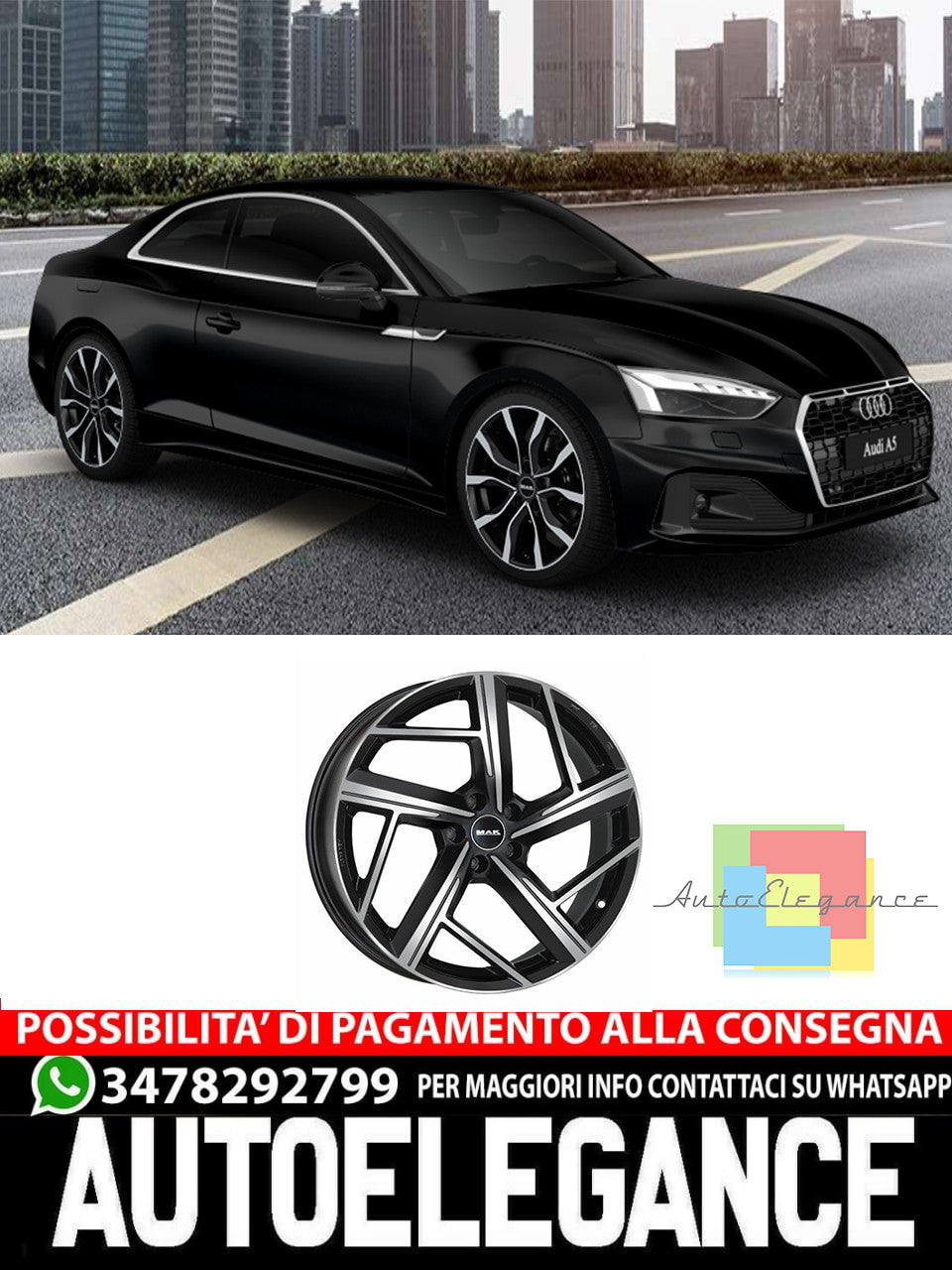 CERCHI CERCHIO IN LEGA 19" 20" Adatto per AUDI A5 MAK QVATTRO NERO