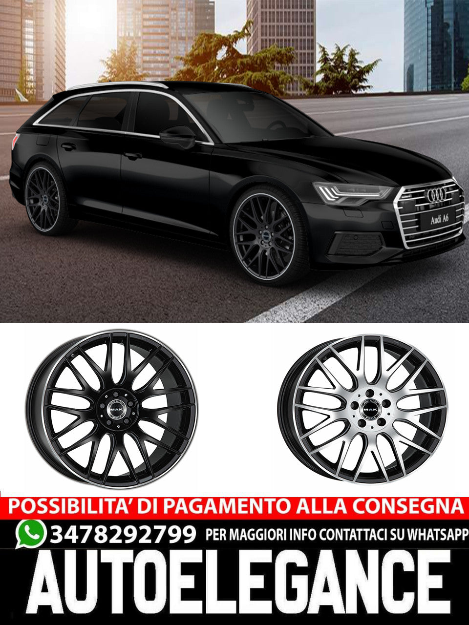 CERCHI CERCHIO IN LEGA 17" 18" 19" Adatto per AUDI A6 MAK ARROW NERO LUCIDO