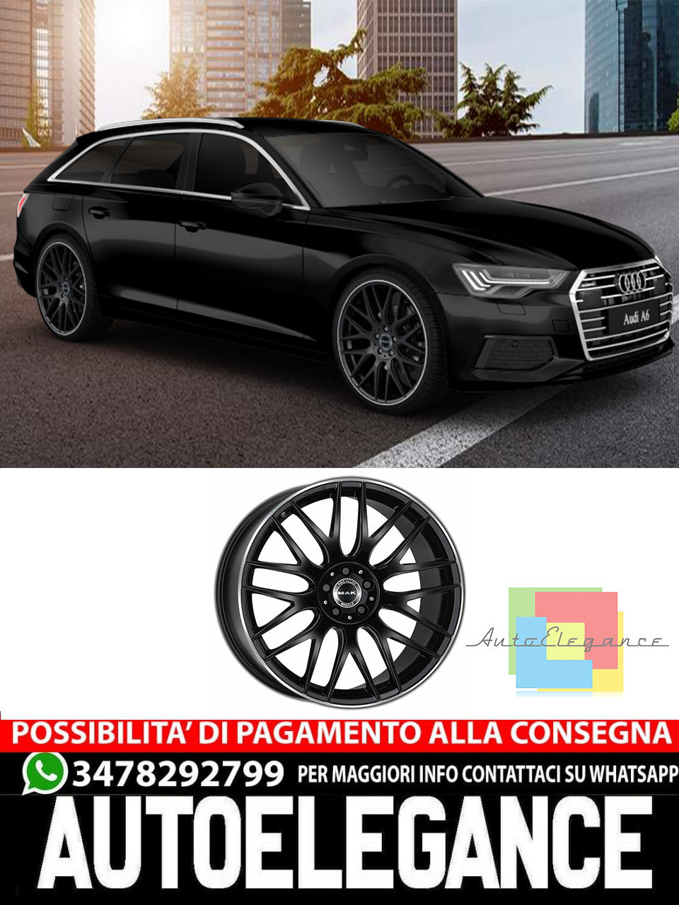 CERCHI CERCHIO IN LEGA 17" 18" 19" Adatto per AUDI A6 MAK ARROW NERO LUCIDO