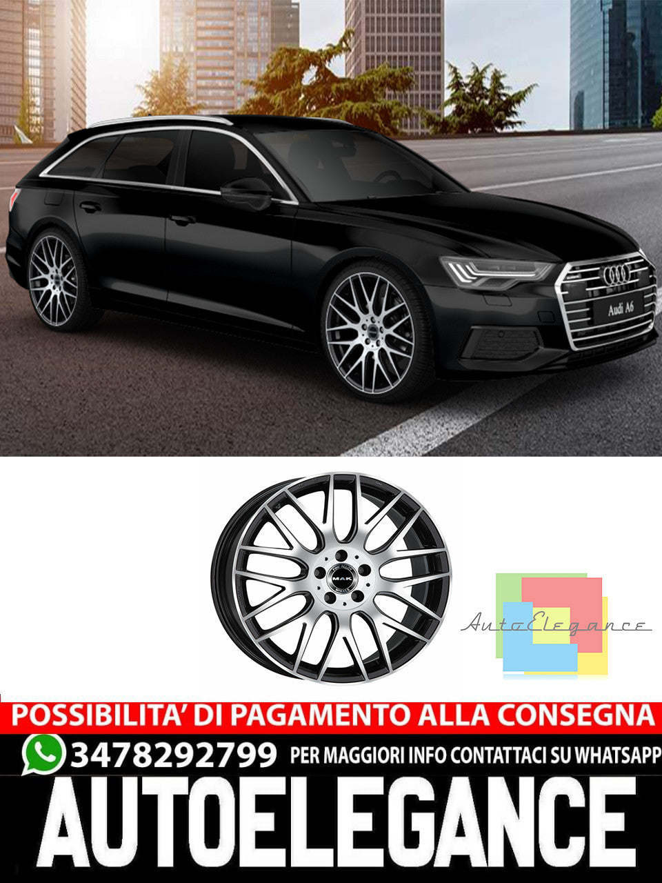 CERCHI CERCHIO IN LEGA 17" 18" 19" Adatto per AUDI A6 MAK ARROW NERO LUCIDO