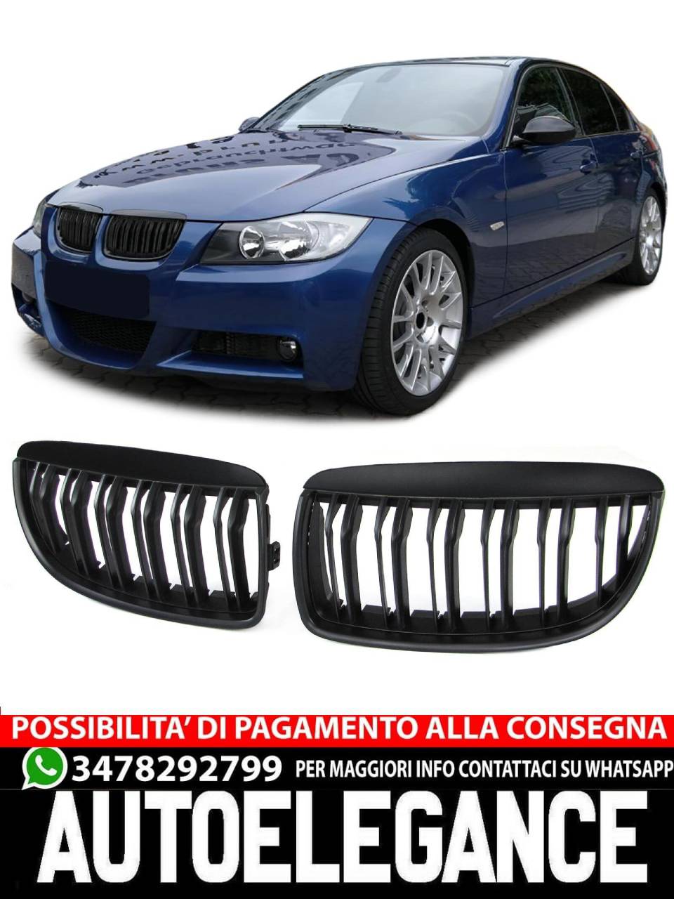Griglia radiatore sportiva doppia barra performance opaca per BMW Serie 3 05-08