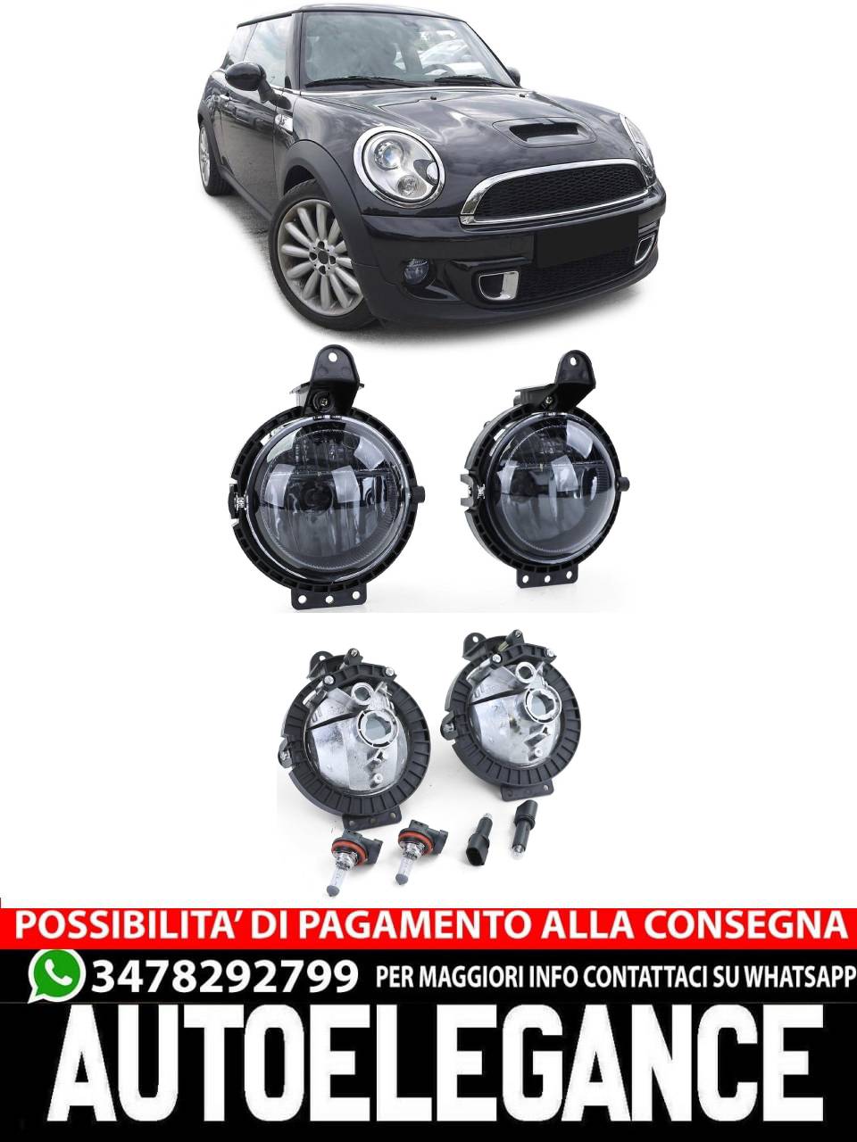 Fendinebbia in vetro trasparente fumé nero per Mini R55 R56 R57 R58 R59 06-13-
