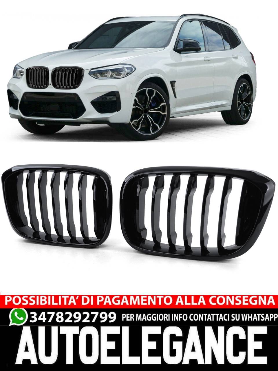 Griglia radiatore sportiva lucida adatta per BMW X3 G01 X4 G02 dal 17-