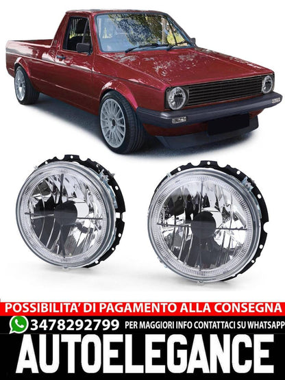 Mirino fari angel eyes in vetro trasparente per VW Caddy I 82-92 + Jetta I 79-84