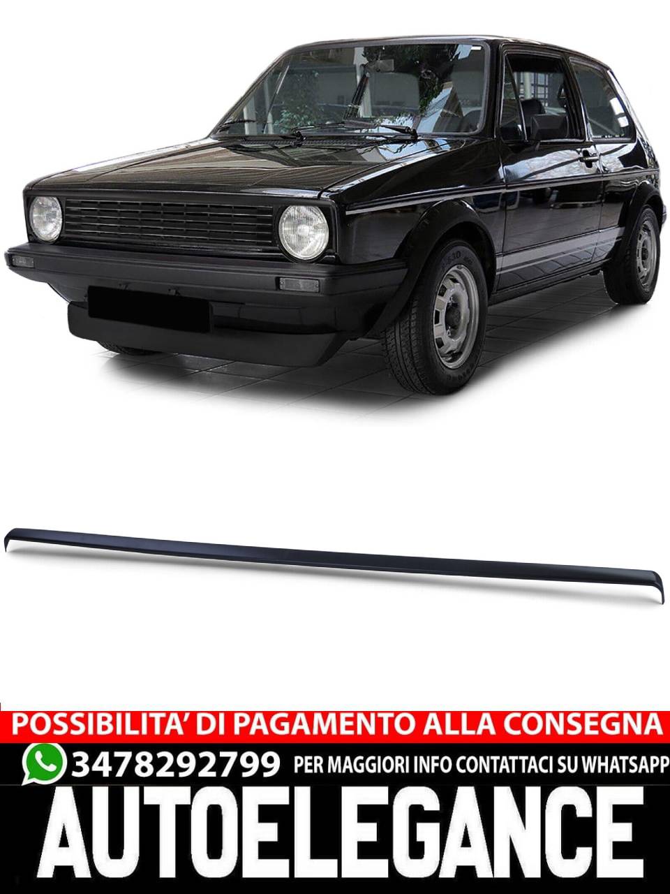 Grill Spoiler Strip Headlight Black For VW Golf 1 Convertible 74-89 Caddy 82-9 