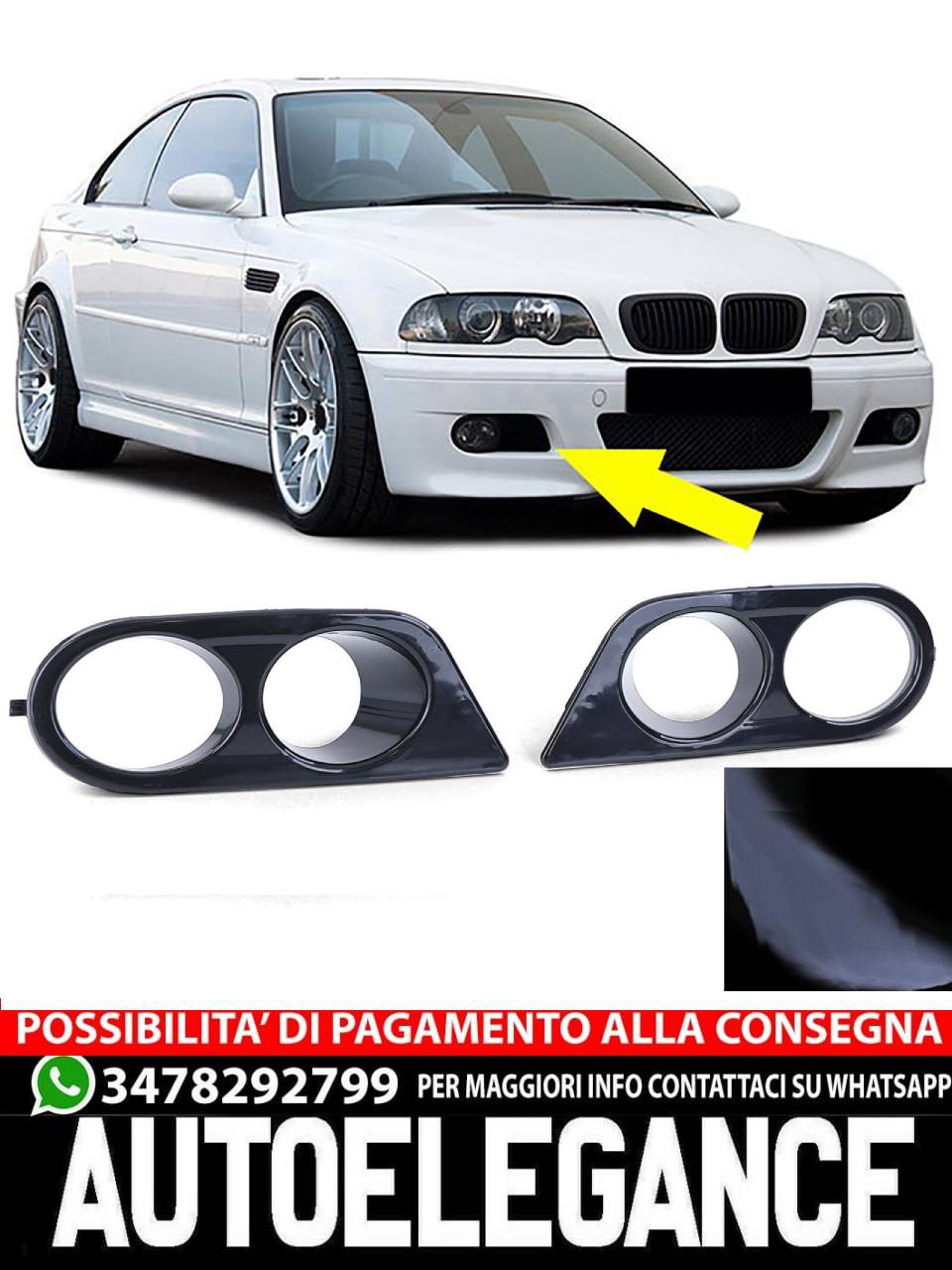 Pannelli decorativi fendinebbia paraurti nero lucido adatto per BMW Serie 3 E46-