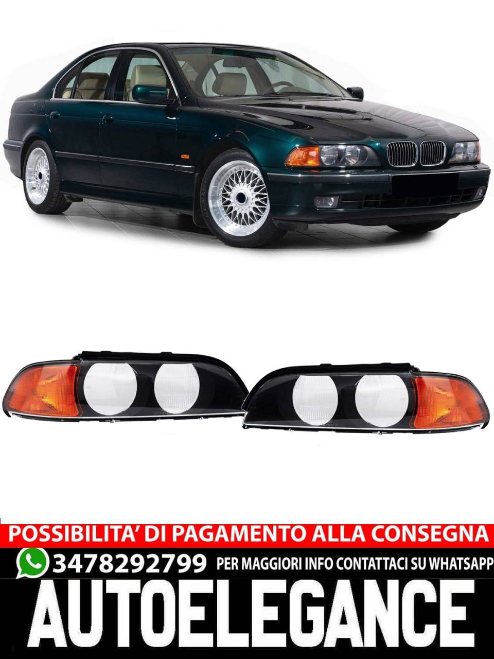 Coppia lenti faro sparse destra sinistra adatta per BMW Serie 5 E39 95-04- AUTOELEGANCERICAMBI