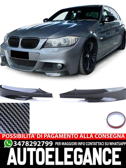 Spoiler anteriore angoli flap splitter carbon look per BMW Serie 3 E90 E91 08-12
