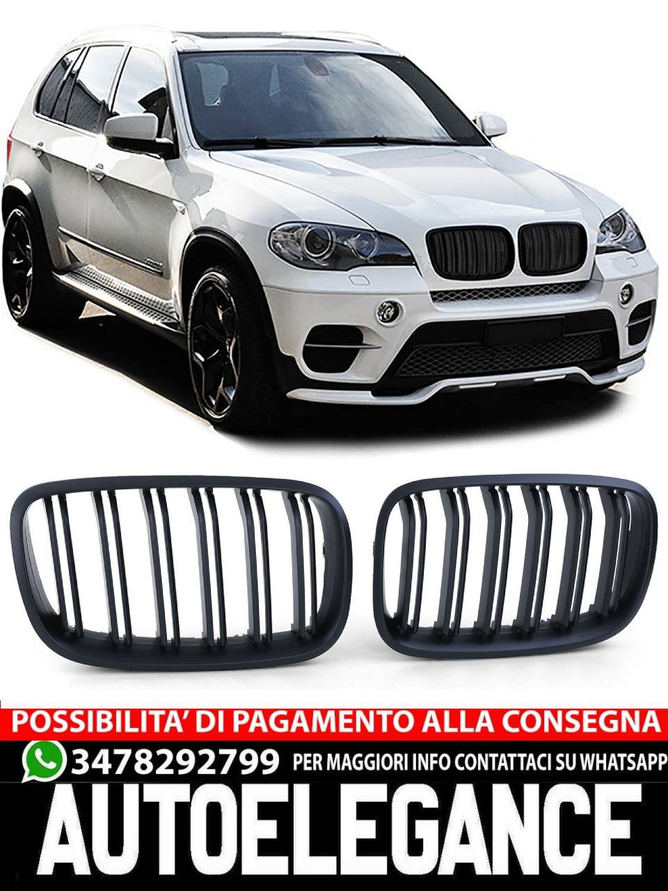 Griglia radiatore sportiva doppia barra performance opaca per BMW X5 E70 X6 E71-