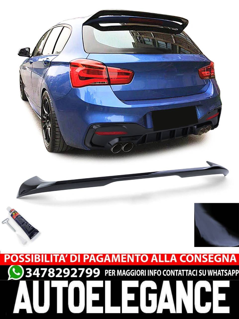 Spoiler posteriore sul tetto look sportivo nero lucido adatto per BMW Serie 1 F2