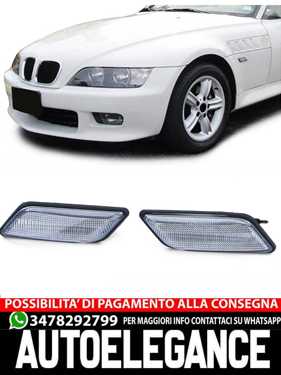 Coppia frecce laterali a LED bianche adatte per BMW Z3 Coupe Roadster 94-02- AUTOELEGANCERICAMBI