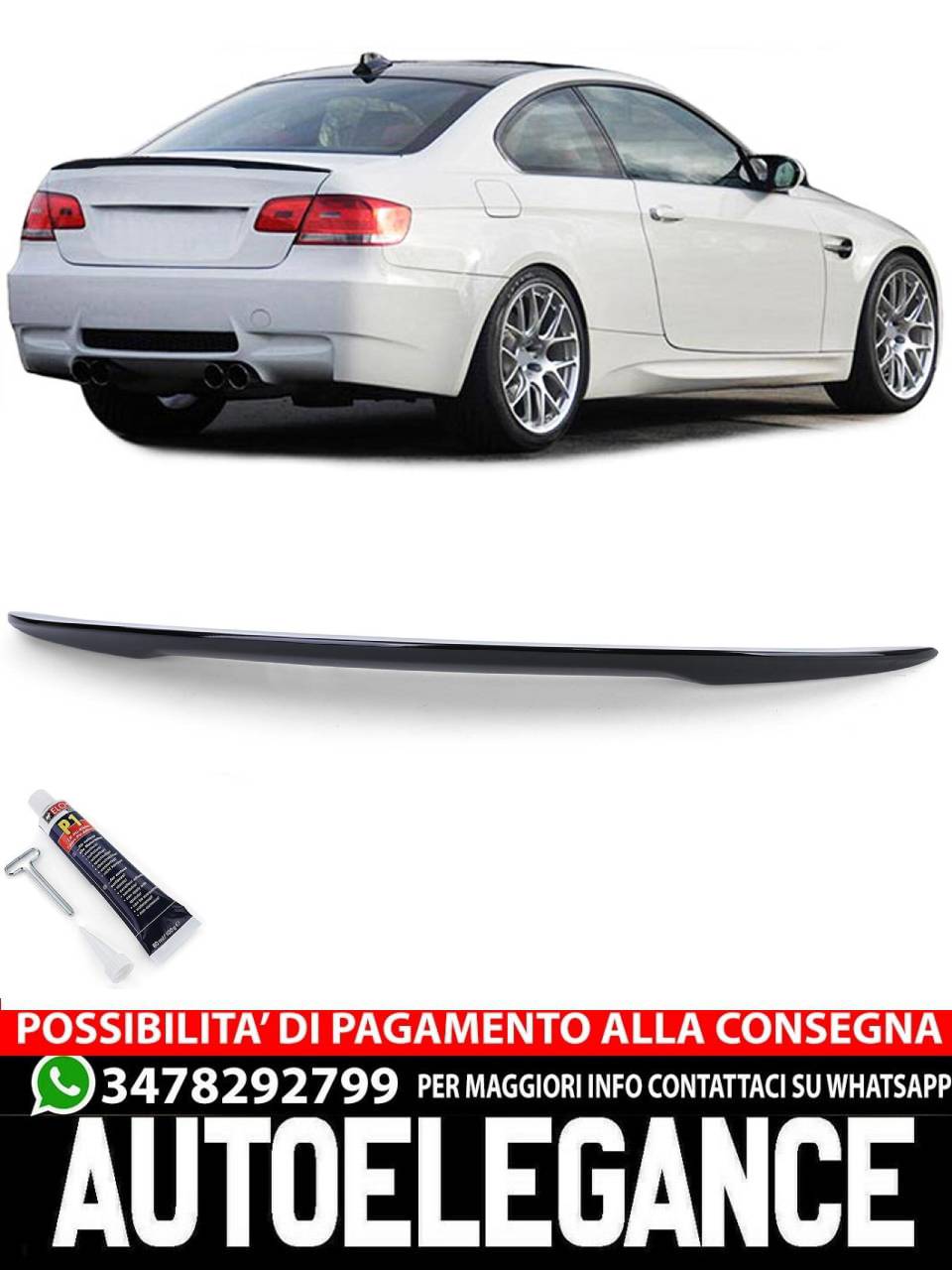 Spoiler posteriore sportivo labbro nero lucido con ABE per BMW Serie 3 E92 06-13