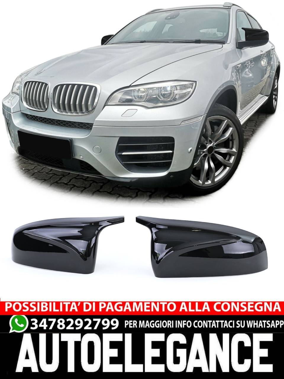 Calotte specchietti di ricambio look sport nero lucido adatto per BMW X5 E70 X6 AUTOELEGANCERICAMBI