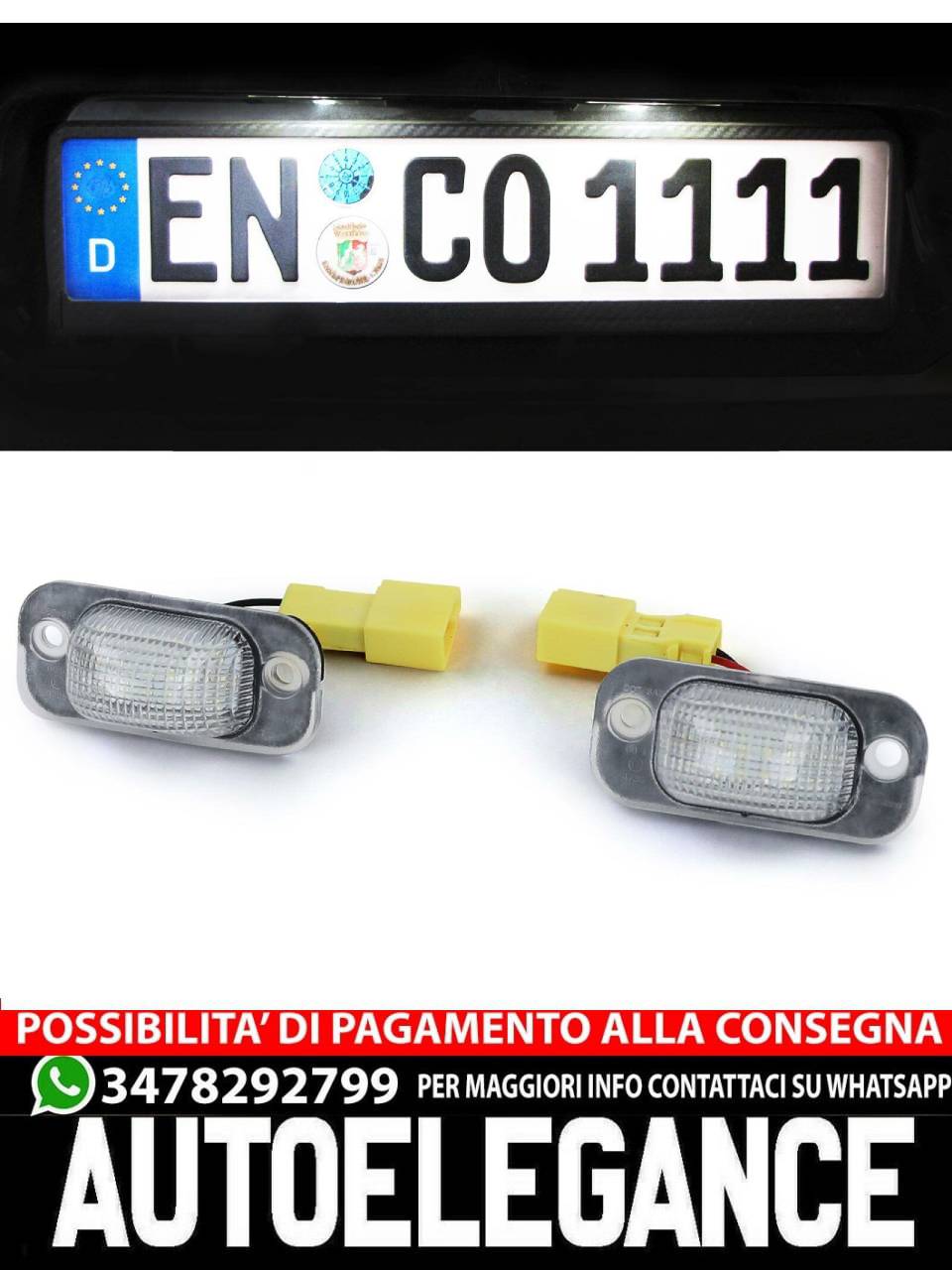 White 6000K LED License Plate Light for VW Golf 2 83-92 Jetta 2 84-92- 