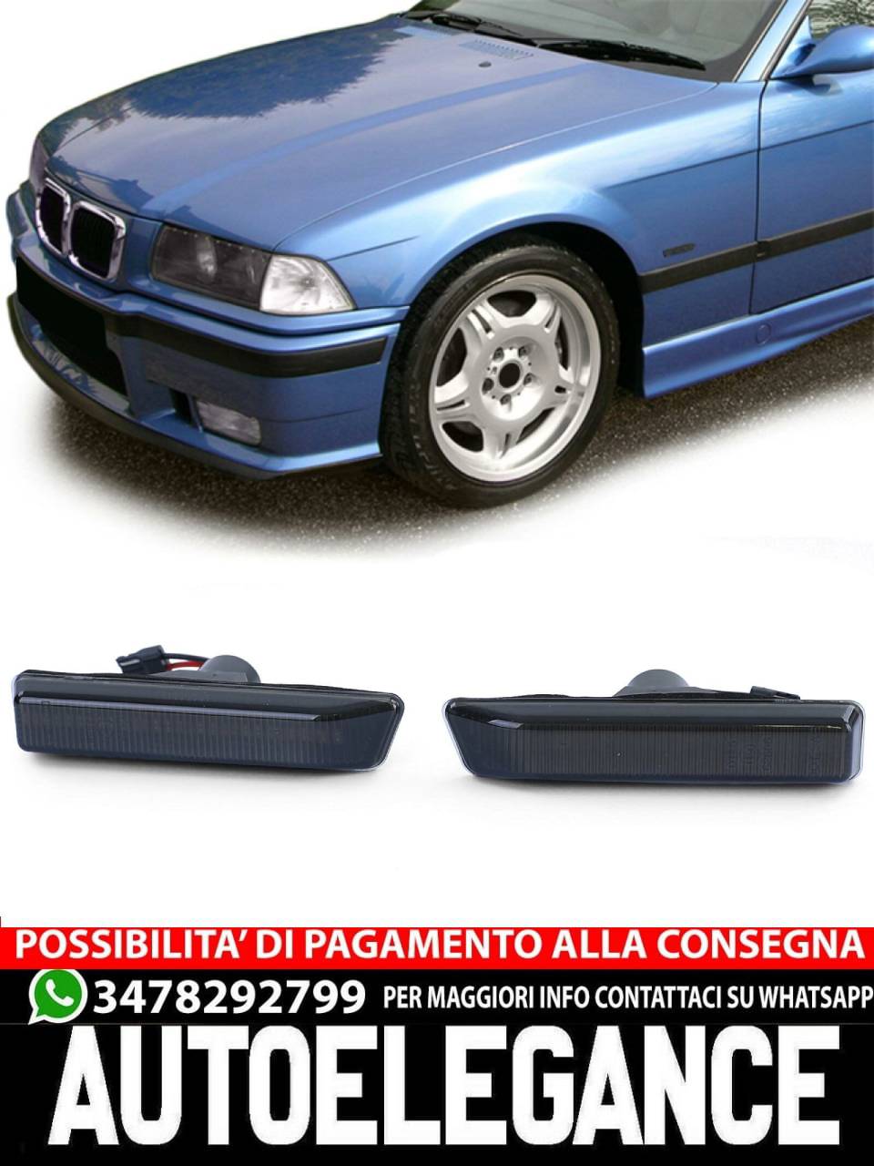 Coppia frecce laterali a LED Fumo Nero adatto per BMW Serie 3 E36 96-00 X5 00-07 AUTOELEGANCERICAMBI