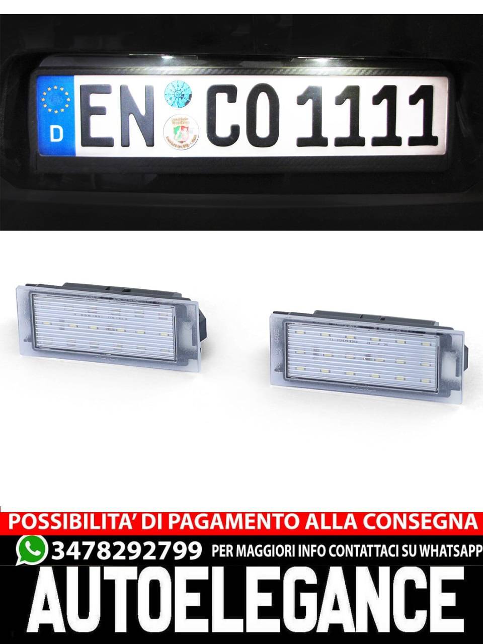 Faro targa a LED bianco 6000K per Renault Twingo Clio Megane Laguna -