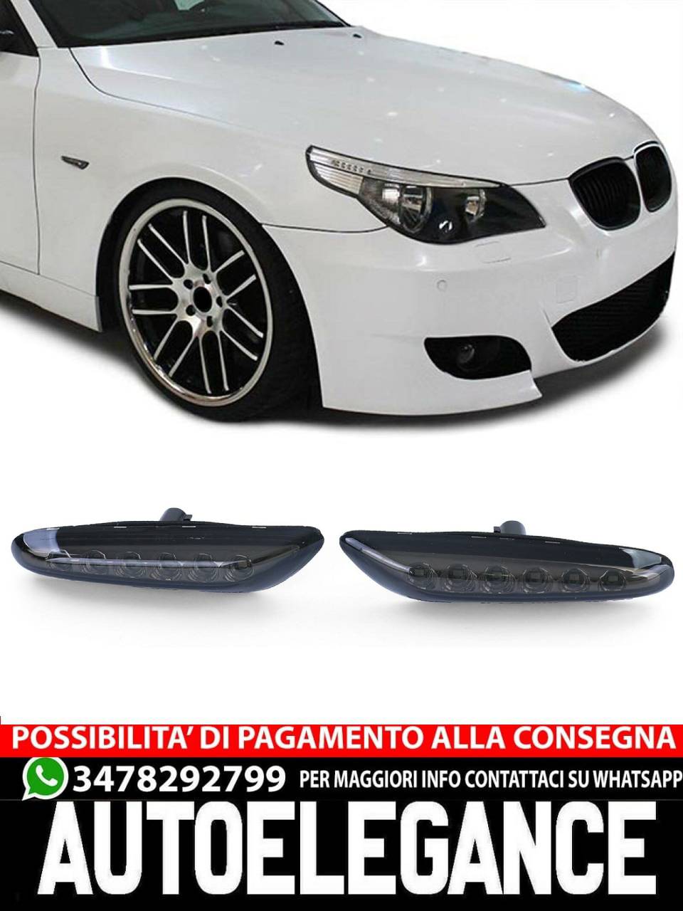 Coppia frecce laterali a LED fumo nero adatte per BMW Serie 5 E60 E61 X1 E84 X3 AUTOELEGANCERICAMBI