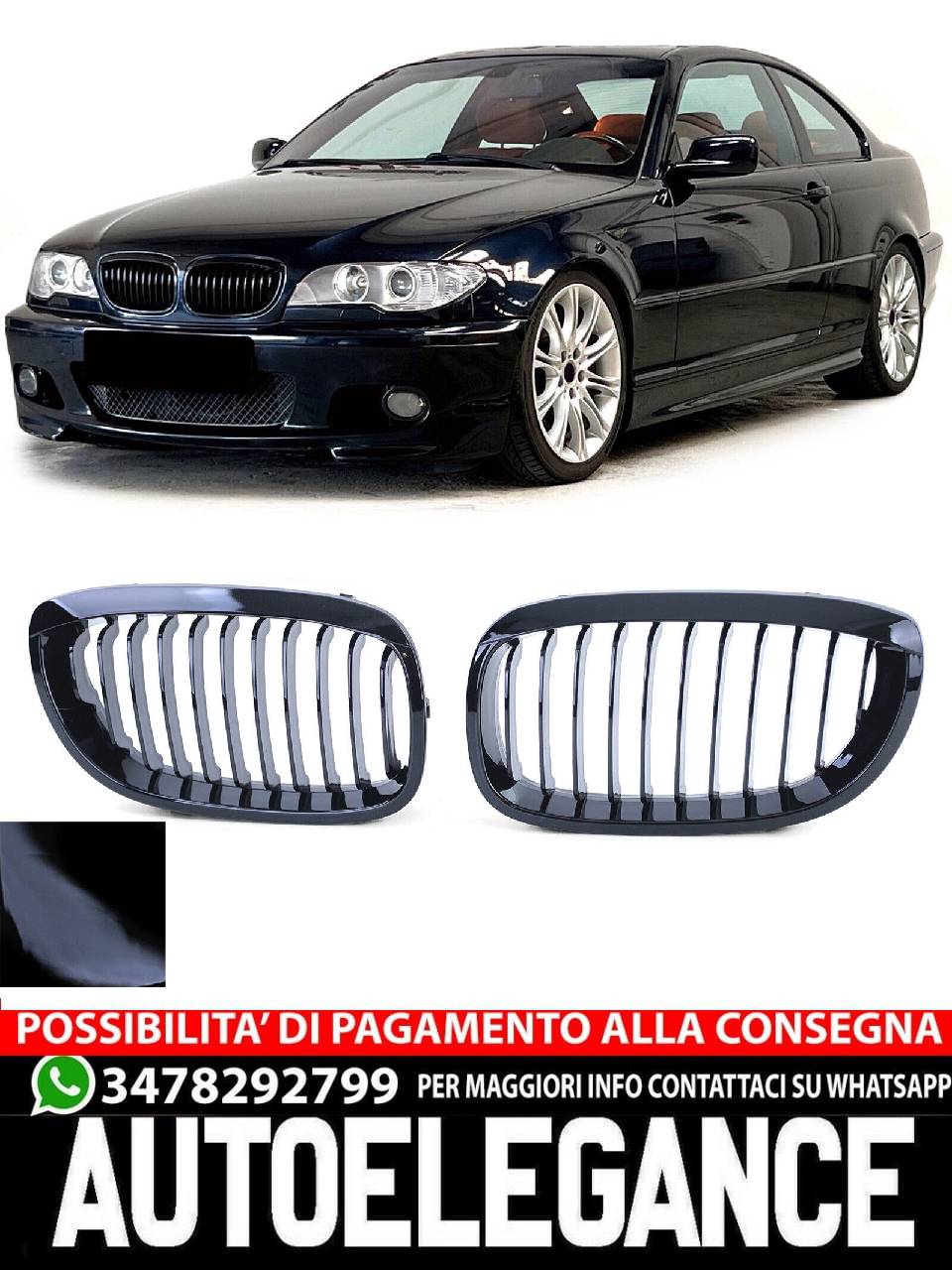 Glossy sports radiator grille suitable for BMW 3 Series E46 Coupe Cabrio 03-07 