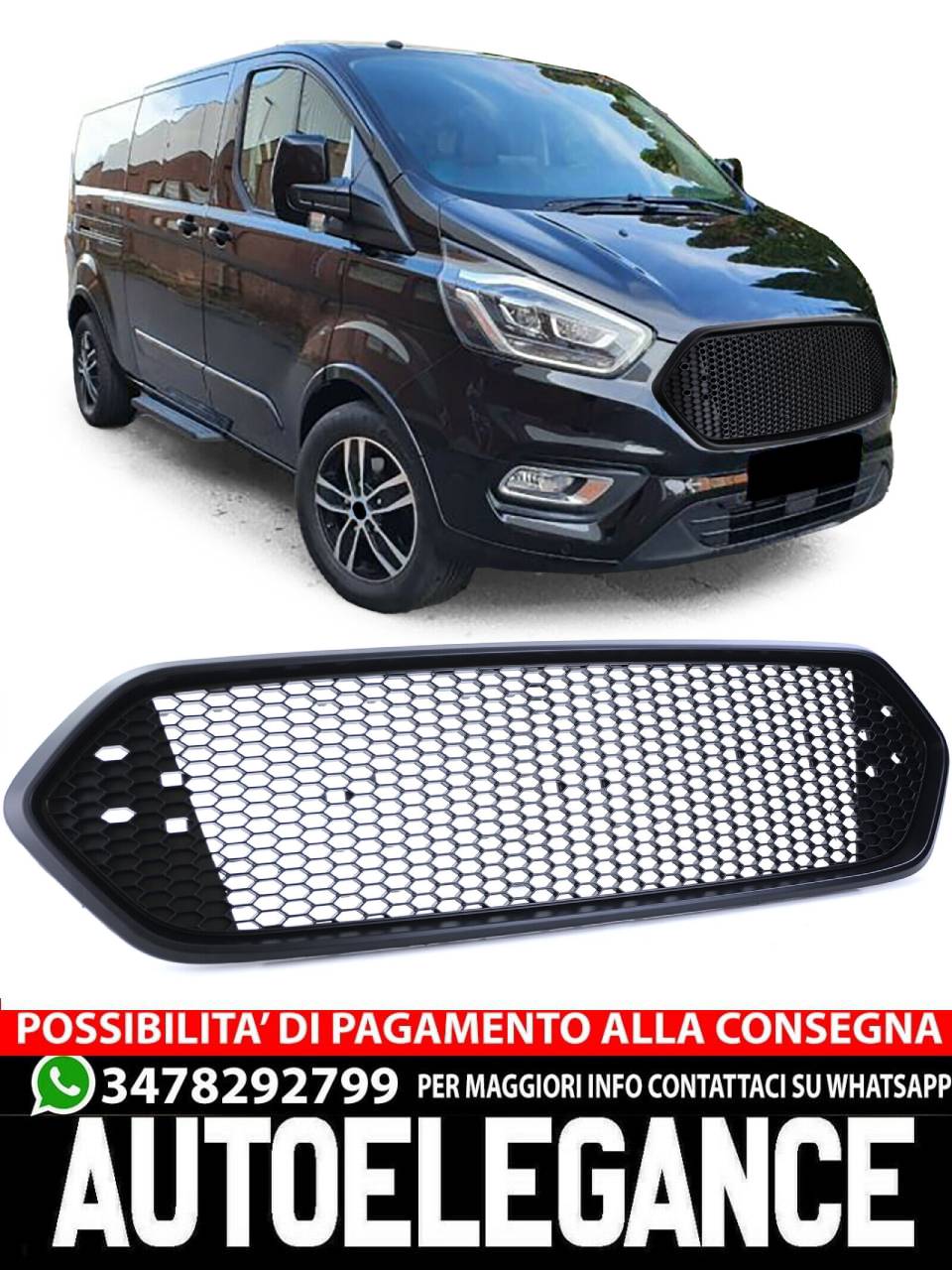 Griglia radiatore sport a nido d'ape senza emblema adatta Ford Transit Custom