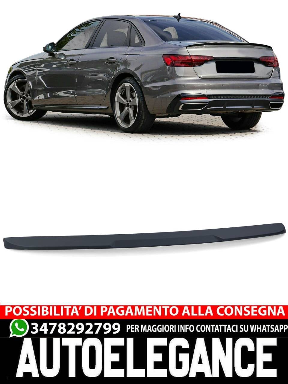 Labbro spoiler posteriore sportivo nero opaco adatto per Audi A4 B9 berlina