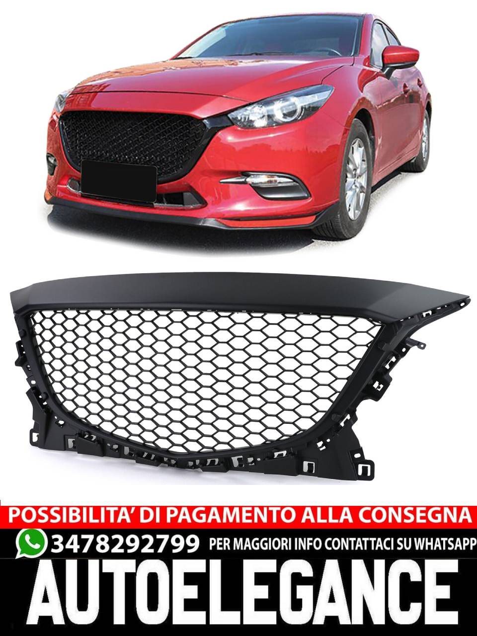 Griglia radiatore sportiva senza emblema in design a nido d'ape nera per Mazda 3