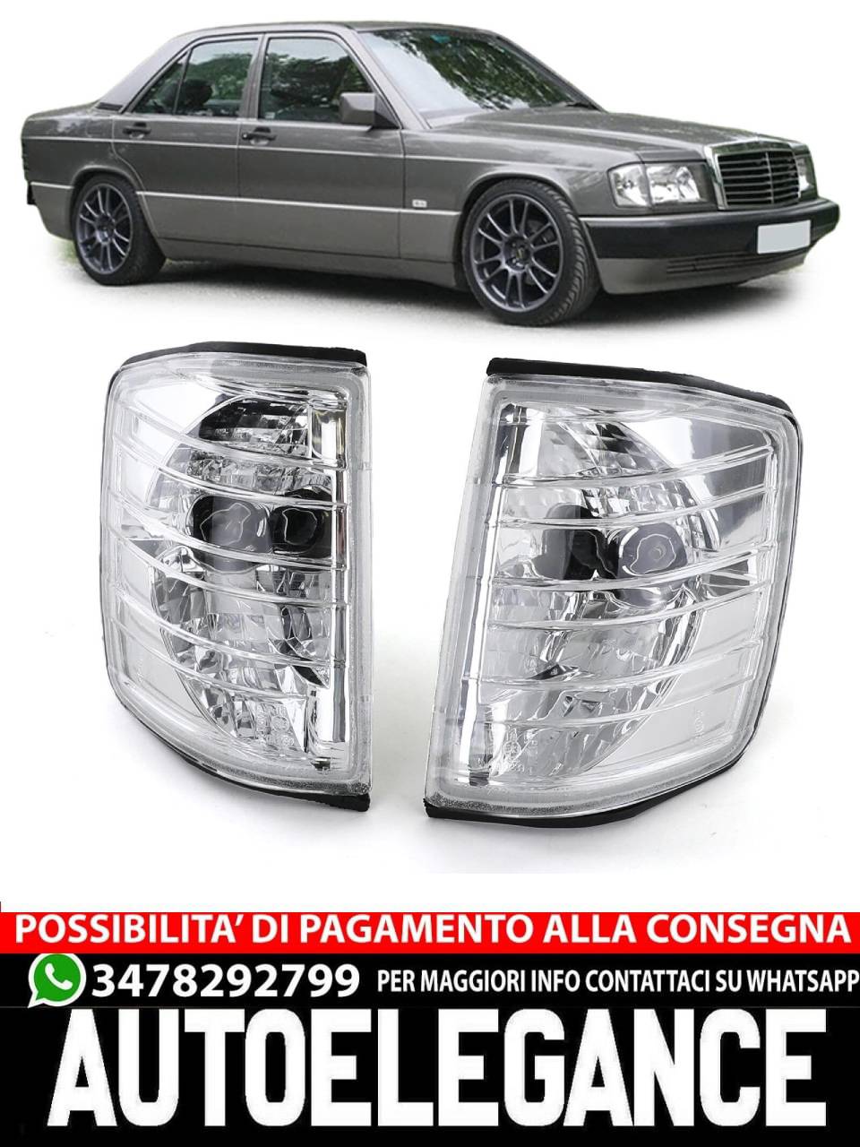 Indicatore di direzione in vetro trasparente cromato per Mercedes 190 W201 82-93
