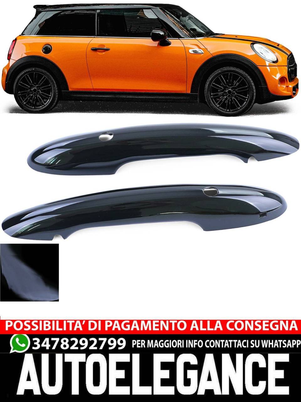 Coperchio maniglie porta nero lucido per mini F55 F56 F57 con accesso comfort- AUTOELEGANCERICAMBI