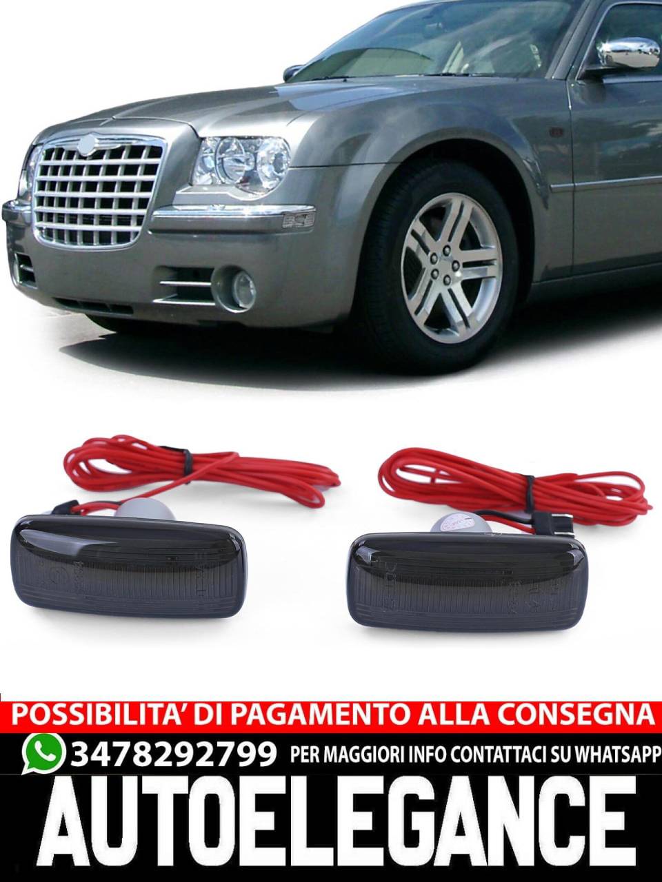 Barra luminosa a LED Indicatore Laterale Nero per Chrysler 200 07-16 300 05-06 AUTOELEGANCERICAMBI
