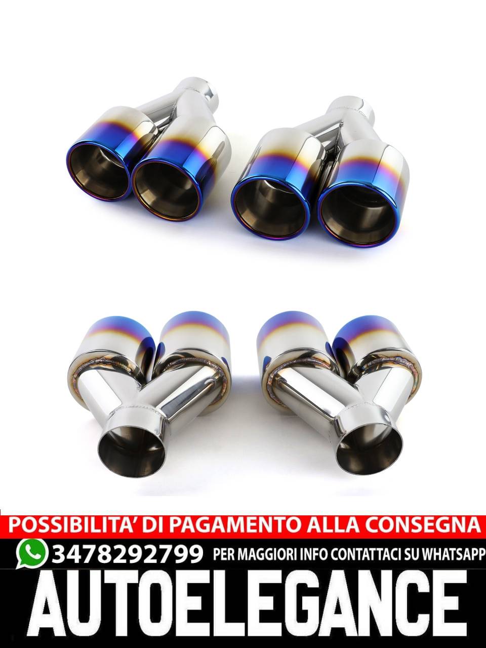 Terminale di scarico sportivo 89mm Doppio tubo in acciaio inossidabile Titanio