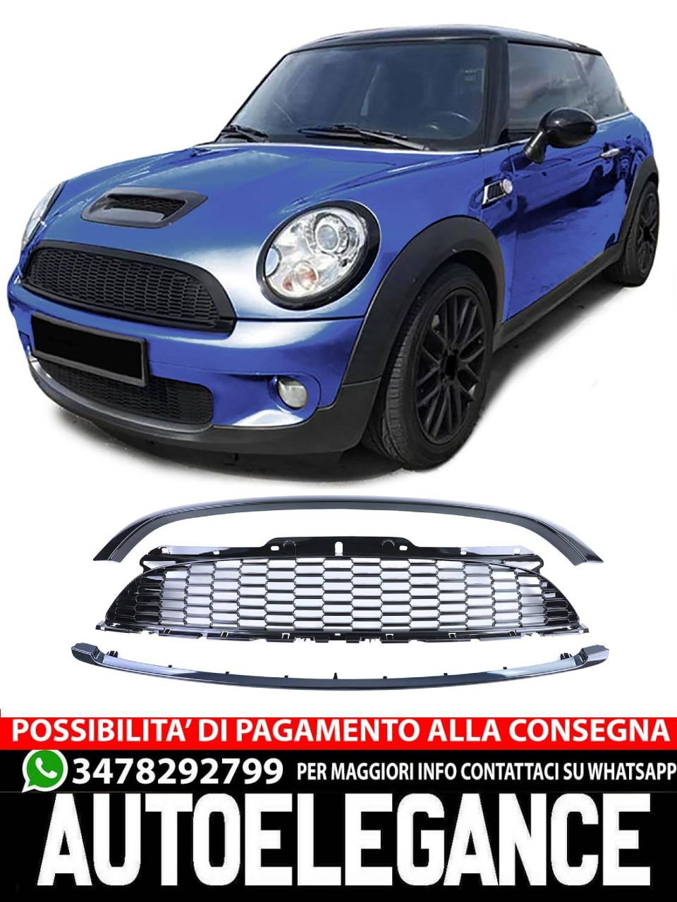 Gloss Black Sport Radiator Grille 3pcs for Mini Cooper R56 Cabrio R57 06-09 