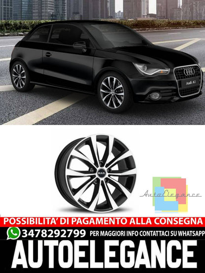 CERCHI CERCHIO IN LEGA 17" 18" Adatto per AUDI A1 MAK WOLF NERO SILVER
