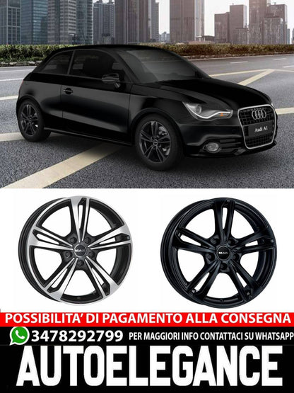 CERCHI CERCHIO IN LEGA 15" 17" Adatto per AUDI A1 MAK EMBLEMA NERO, NERO LUCIDO