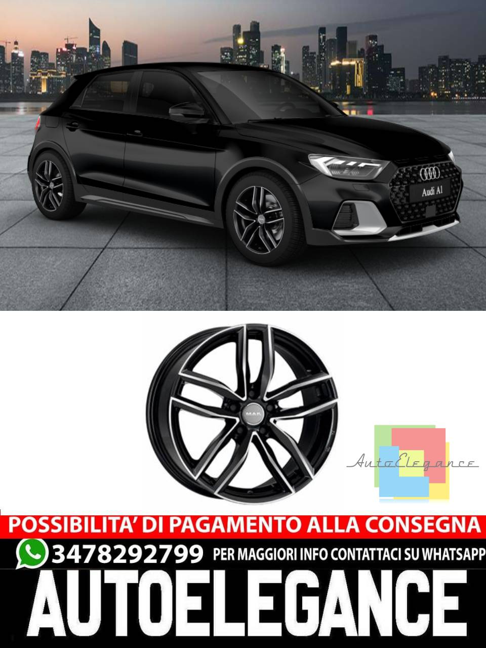CERCHI CERCHIO IN LEGA 17" Adatto per AUDI A1 MAK SARTHE W NERO,  NERO OPACO