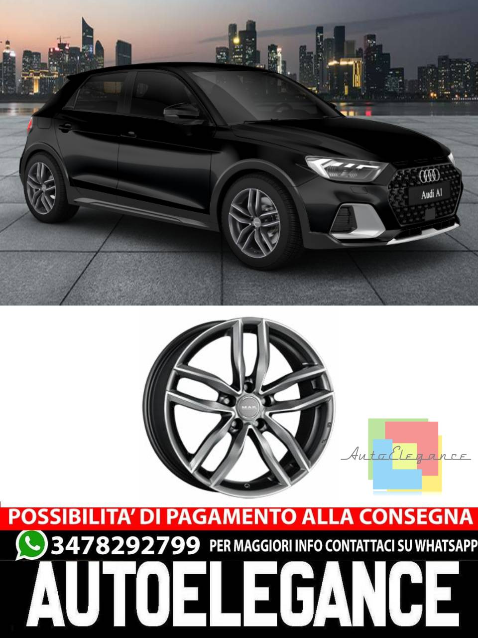 CERCHI CERCHIO IN LEGA 17" Adatto per AUDI A1 MAK SARTHE W NERO,  NERO OPACO