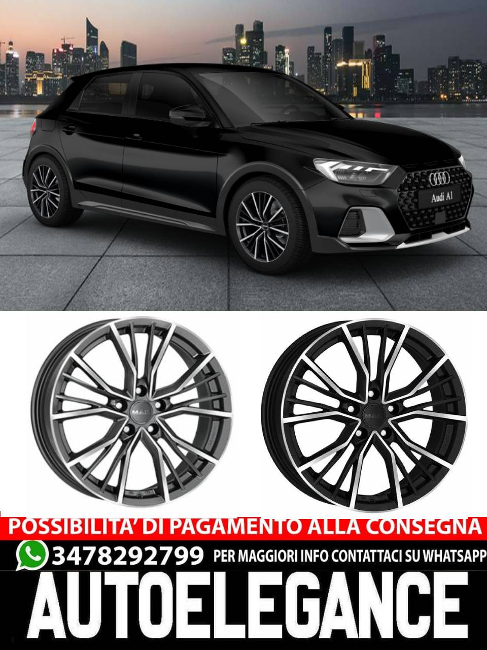 CERCHI CERCHIO IN LEGA 16" Adatto per AUDI A1 MAK UNION NERO SILVER