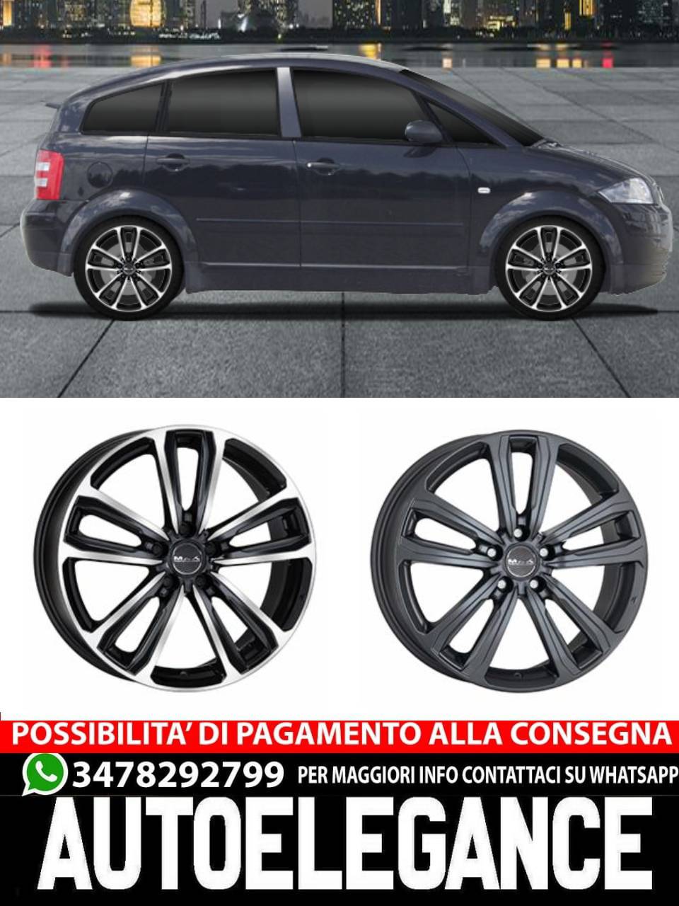 CERCHI CERCHIO IN LEGA 16" Adatto per AUDI A2 MAK MAGMA NERO TITANIO