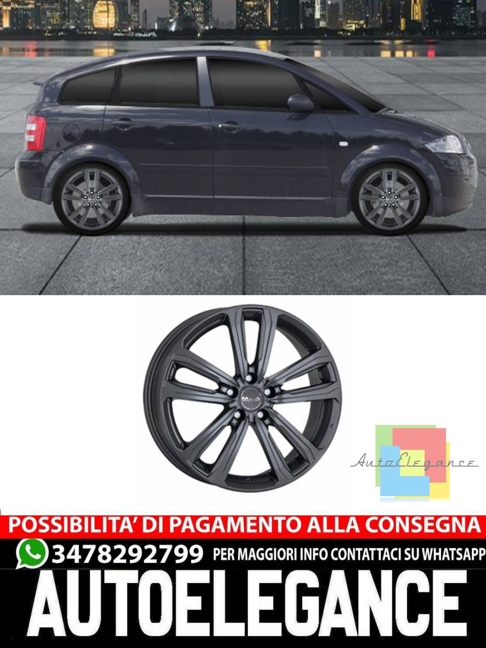 CERCHI CERCHIO IN LEGA 16" Adatto per AUDI A2 MAK MAGMA NERO TITANIO