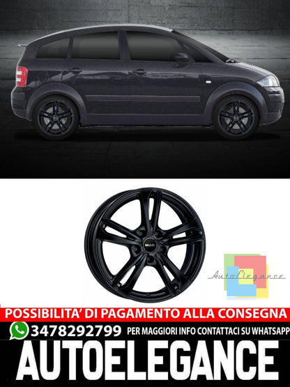 CERCHI CERCHIO IN LEGA 16" Adatto per AUDI A2 MAK EMBLEMA NERO, NERO OPACO