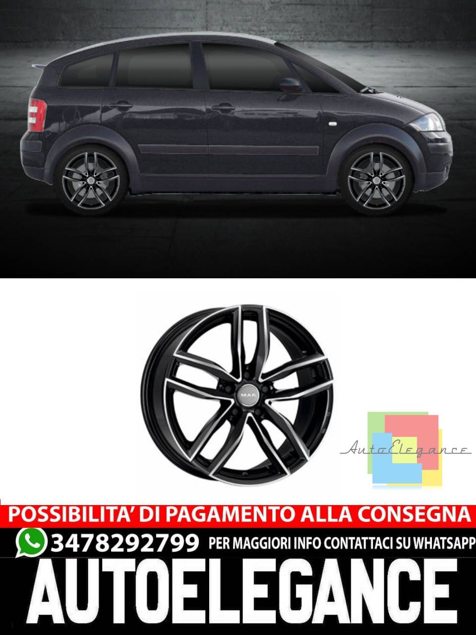 CERCHI CERCHIO IN LEGA 16" Adatto per AUDI A2 MAK SARTHE W NERO, SILVER