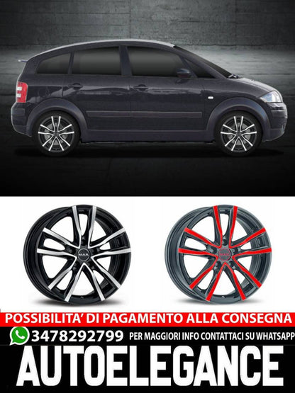 CERCHI CERCHIO IN LEGA 16" Adatto per AUDI A2 MAK MILANO NERO, ROSSO NERO
