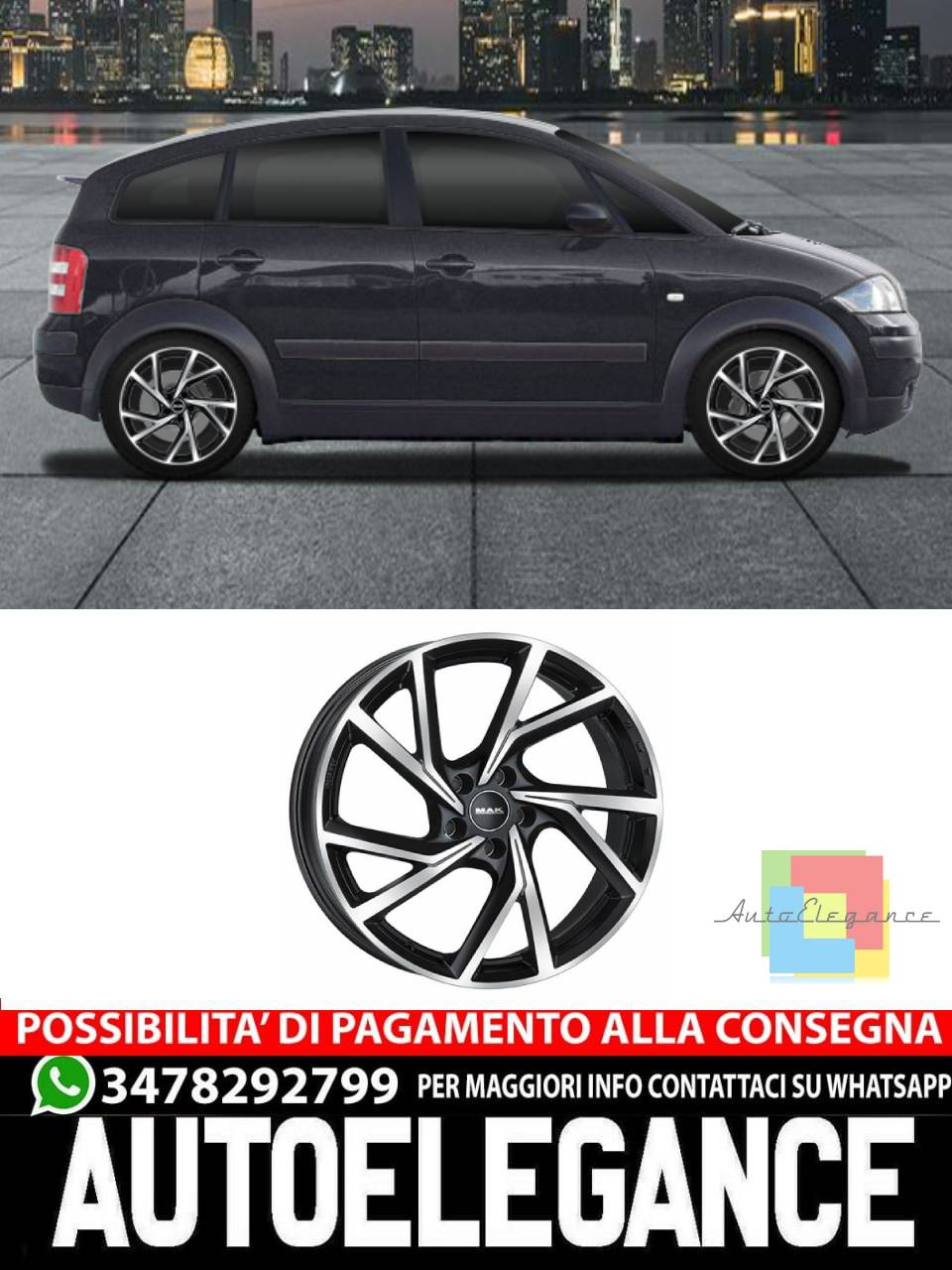 CERCHI CERCHIO IN LEGA 16" Adatto per AUDI A2 MAK KASSEL NERO, NERO LUCIDO