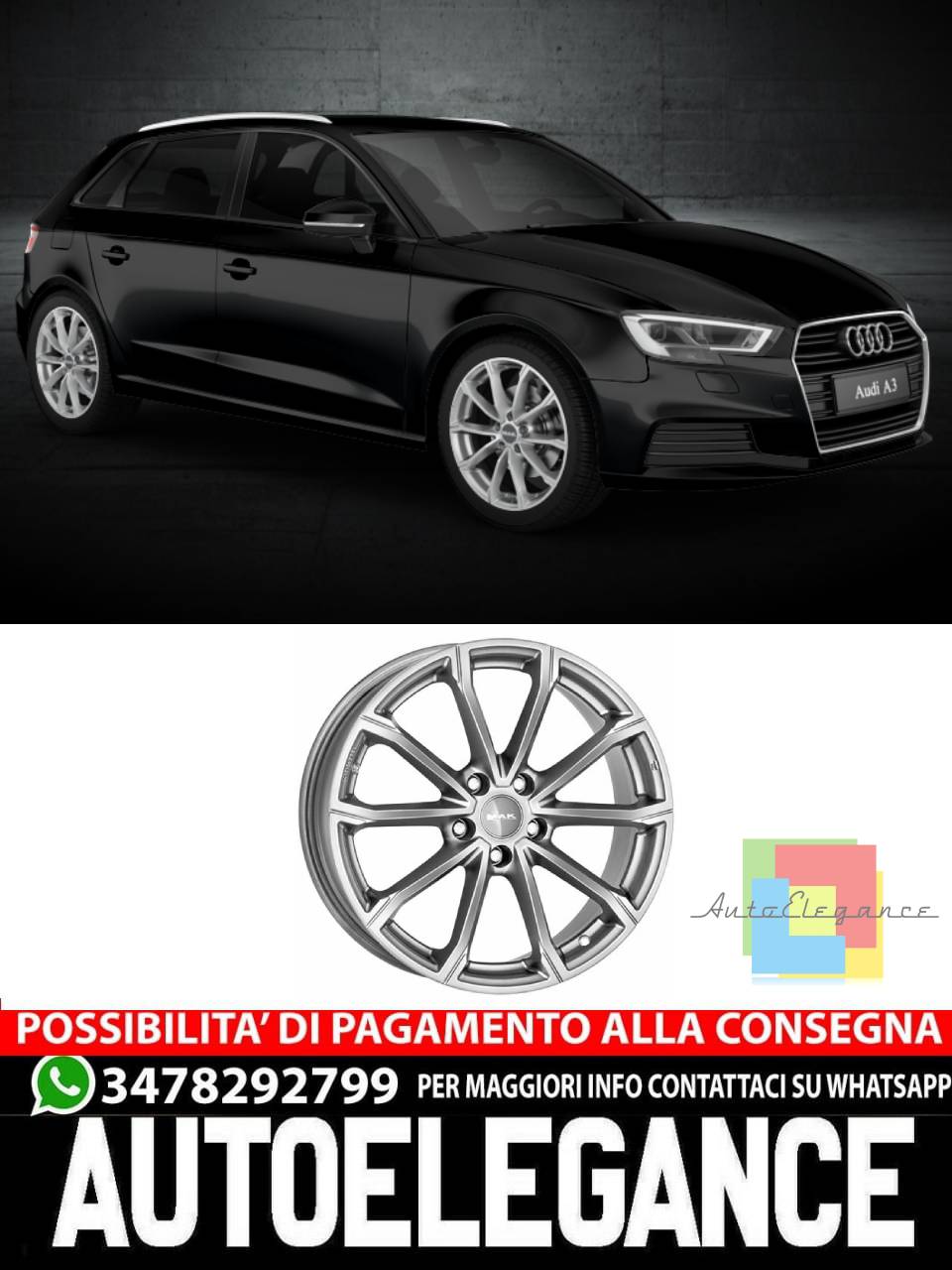 CERCHI CERCHIO IN LEGA 16" Adatto per AUDI A3 MAK DAVINCI NERO 16" 17" 18" 19"