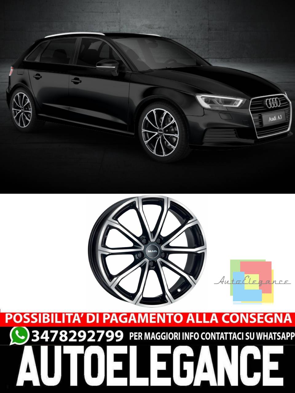 CERCHI CERCHIO IN LEGA 16" Adatto per AUDI A3 MAK DAVINCI NERO 16" 17" 18" 19"