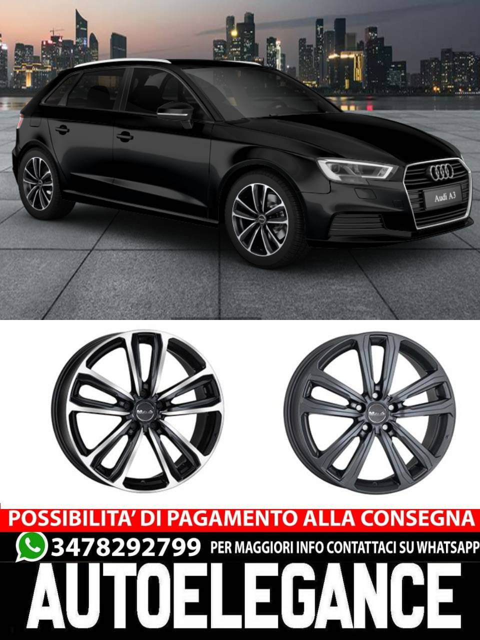CERCHI CERCHIO IN LEGA 15" 16" 17" 18" Adatto per AUDI A3 MAK MAGMA NERO